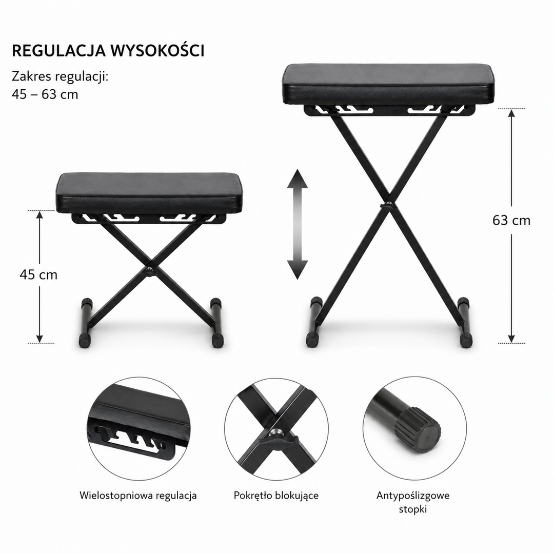 Banquette de piano pliable Hardman SB006, noire, jusqu'à 150 kg