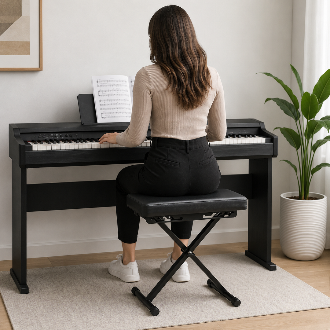 Banquette de piano pliable Hardman SB006, noire, jusqu'à 150 kg