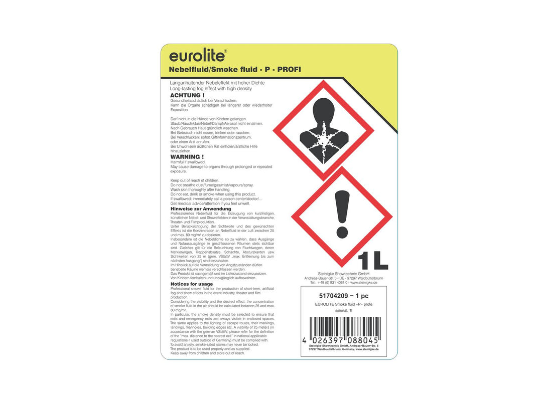 EUROLITE SMOKE FLUID -P- Professional, liquide fumigène 1l