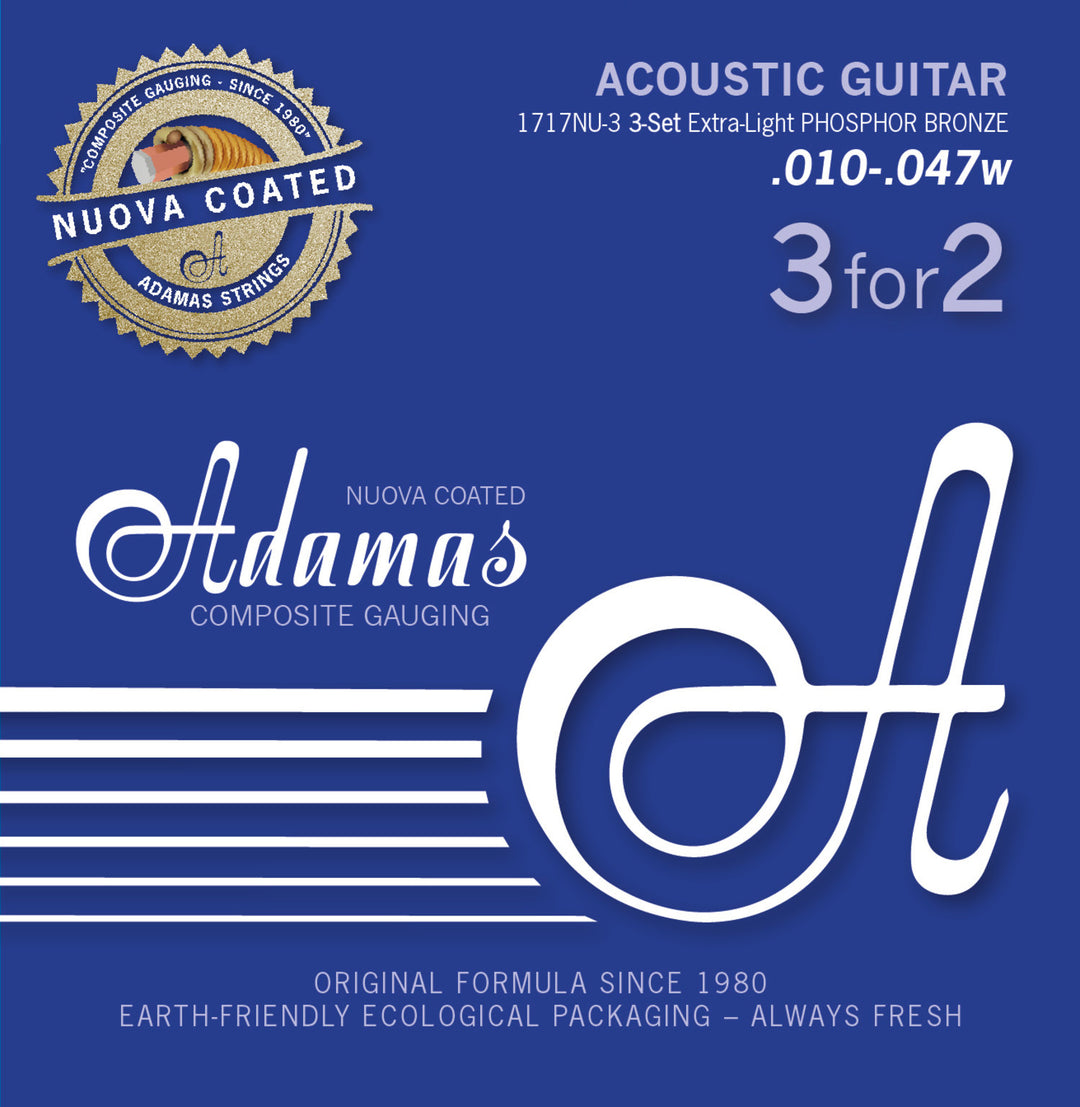 Adamas Cordes pour Guitares acoustiques Nuova phosphor bronze gainées set (3) - set de 3 Ex-Light .010 (1717NU-3)