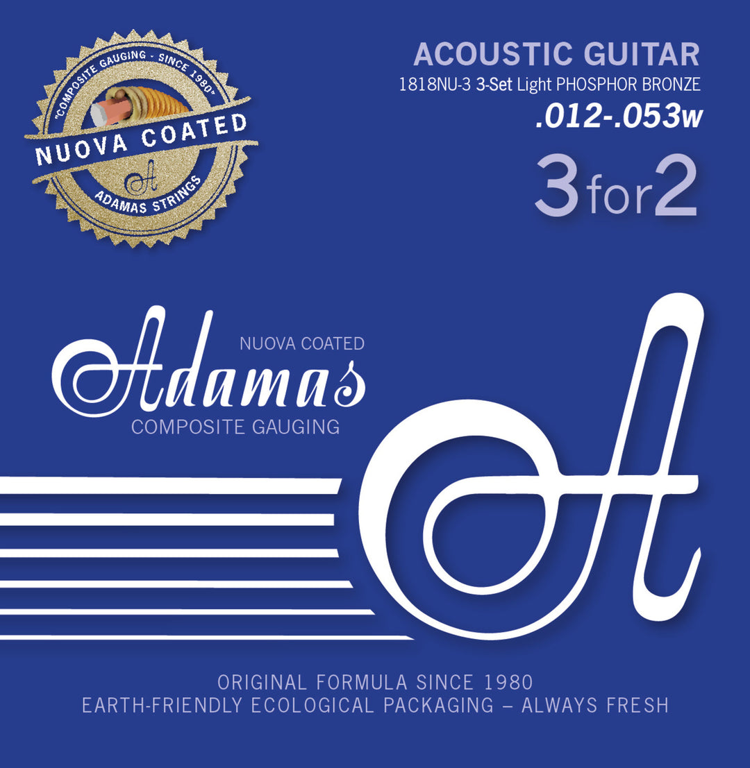 Cordes Adamas pour guitares acoustiques Nuova phosphor bronze coated set (3) - Set of 3 Light .012 (1818NU-3)