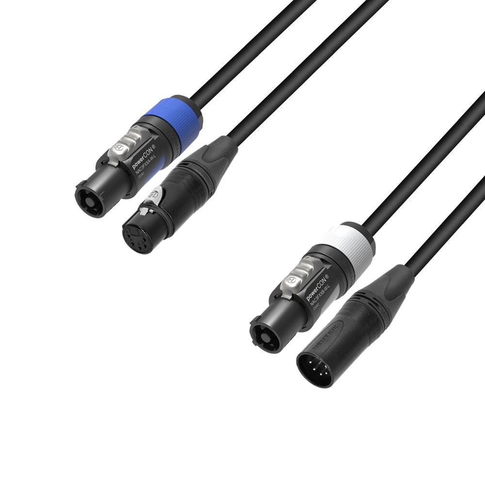 Adam Hall Cables 5 STAR H PCON 5D 0150 - Hybridkabel | Strøm & DMX | Neutrik® 5-polet XLR x powerCON® | 1,5 m