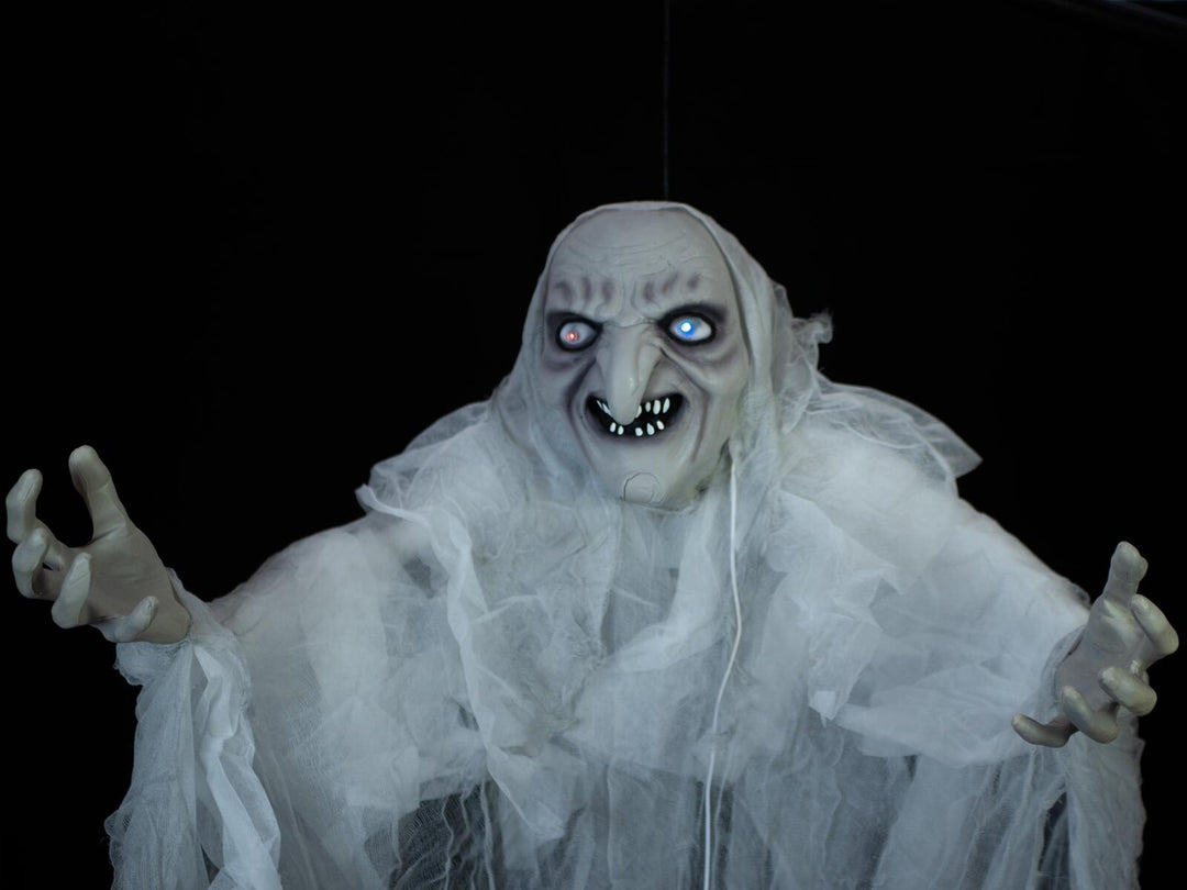 Sorcière d’Halloween, blanche, animée, 170 cm