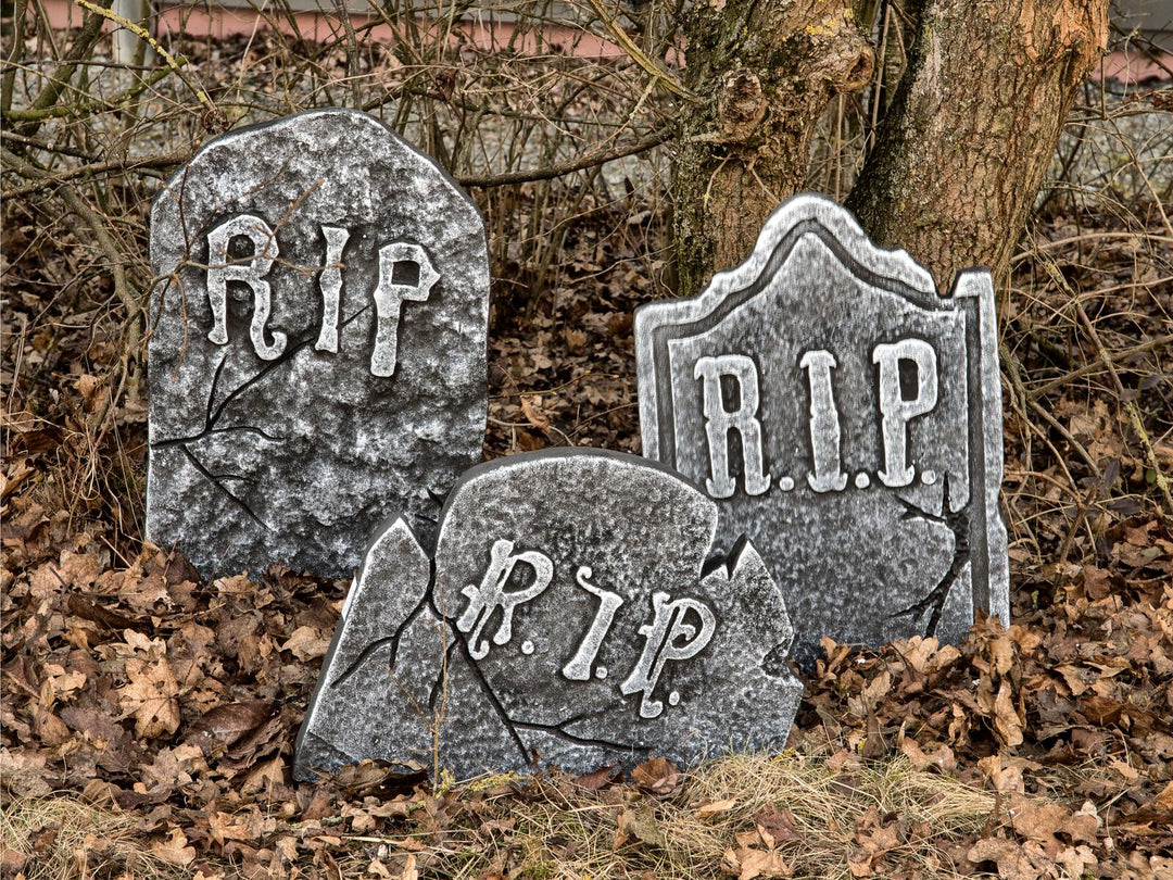 Set de pierres tombales d'Halloween, 3 pièces, gris