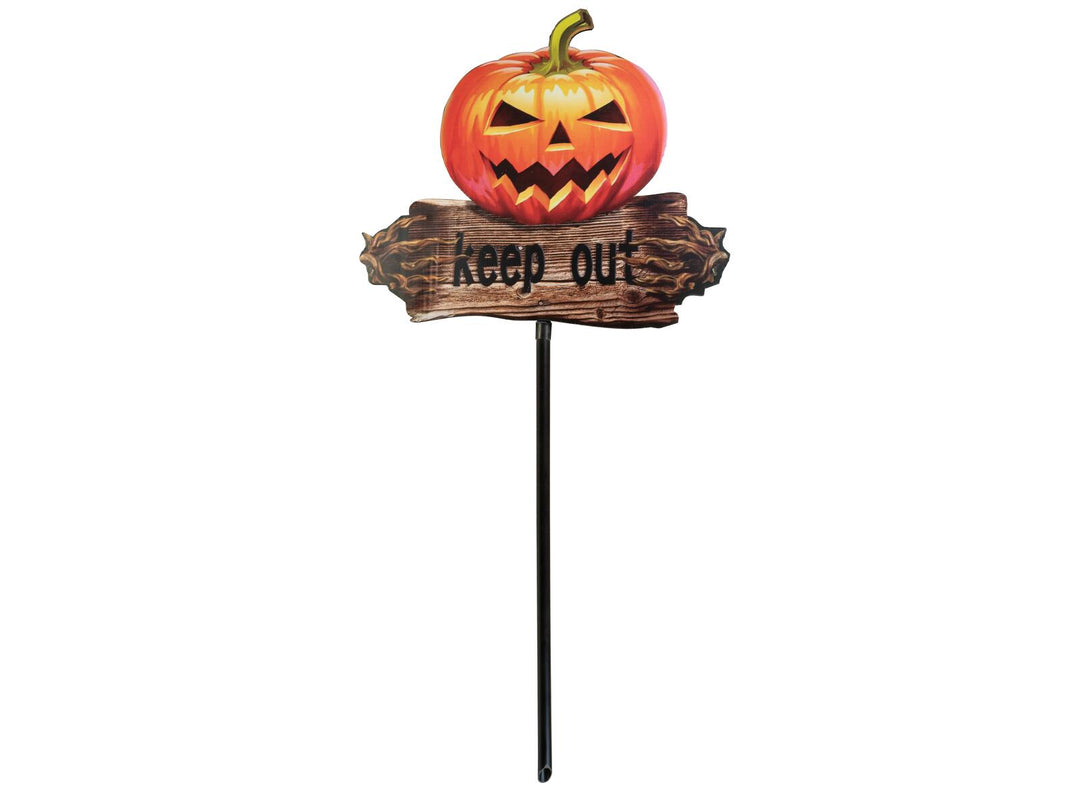 Panneau citrouille d’Halloween KEEP OUT avec piquet de terre, 50 cm