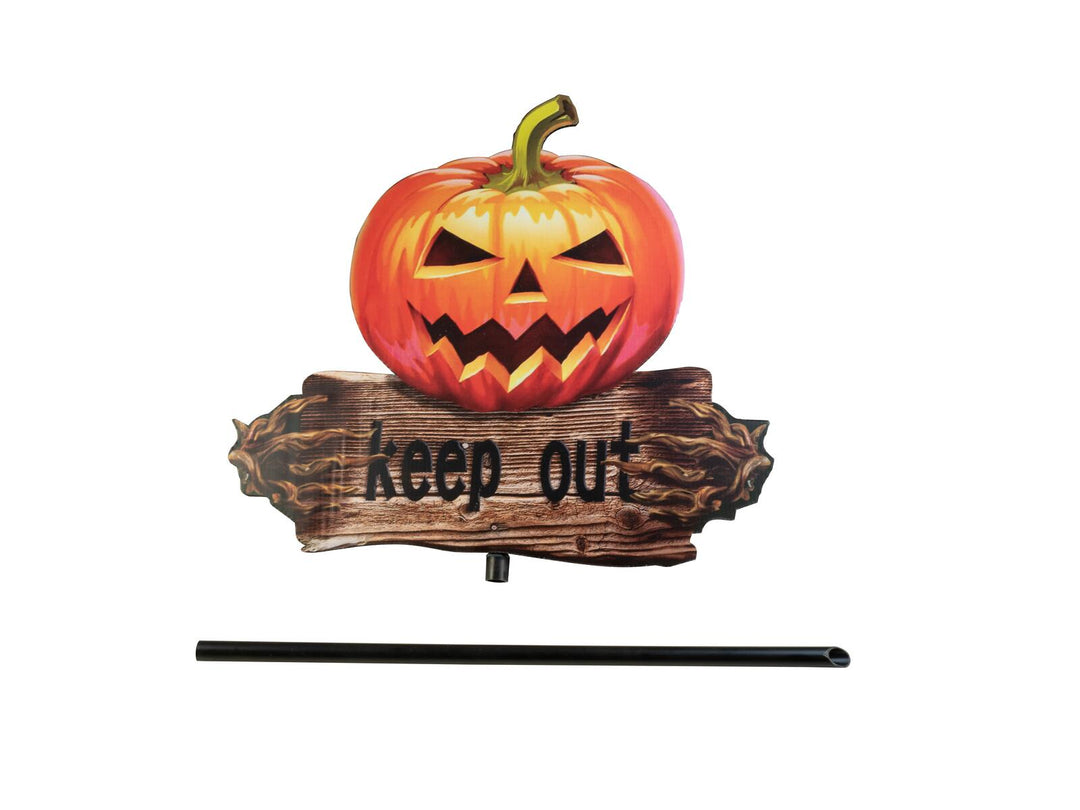Panneau citrouille d’Halloween KEEP OUT avec piquet de terre, 50 cm