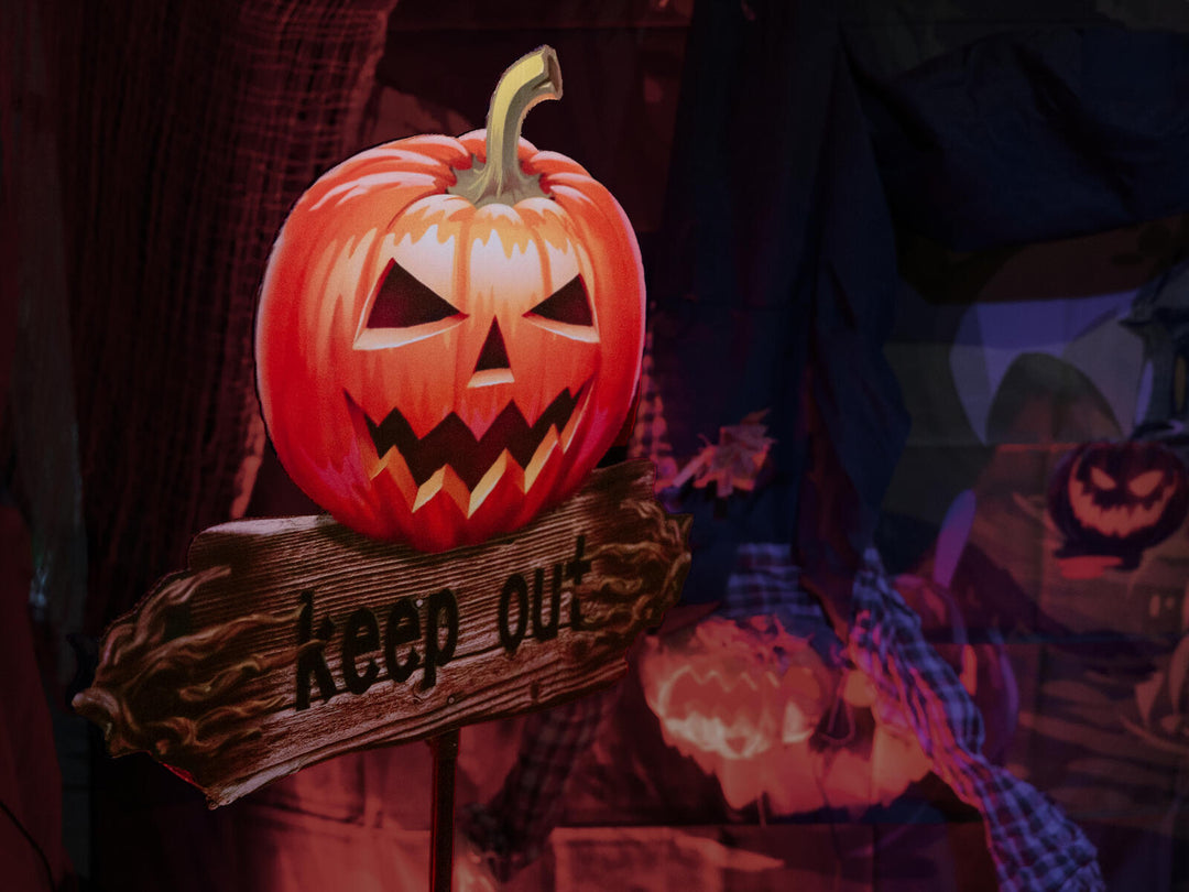 Panneau citrouille d’Halloween KEEP OUT avec piquet de terre, 50 cm
