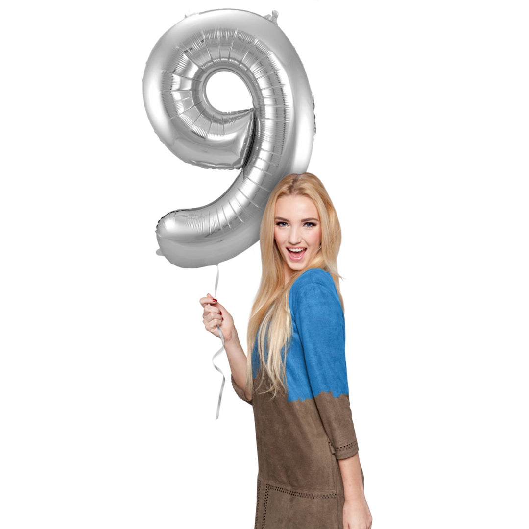 Ballon en Forme de Chiffre 9 (Argent, 86 cm)