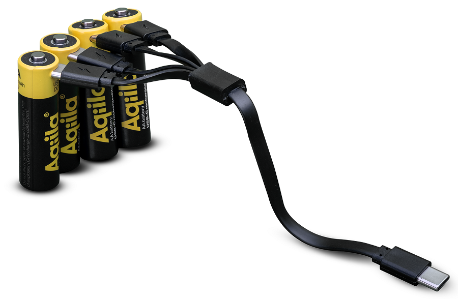 Aqiila Rechargable AA Battery, 4-pack USB-C, Lithium, 1.5V/2000mAh