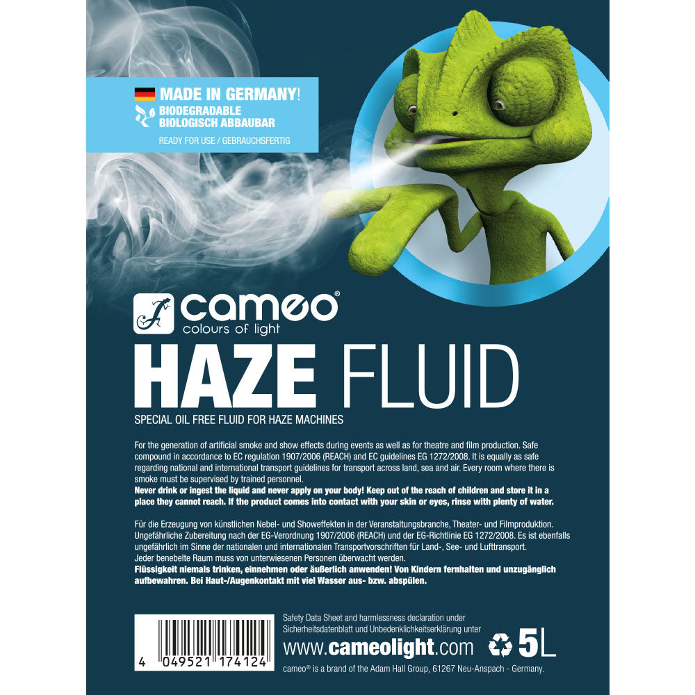 Cameo HAZE FLUID 5 L - Fluide haze pour une brume fine et une longue durée de suspension, 5 L, sans huile