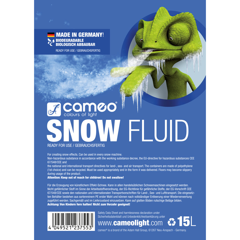 Cameo SNOW FLUID 15 L - Fluide spécial pour machines à neige, pour produire de la mousse 15 L