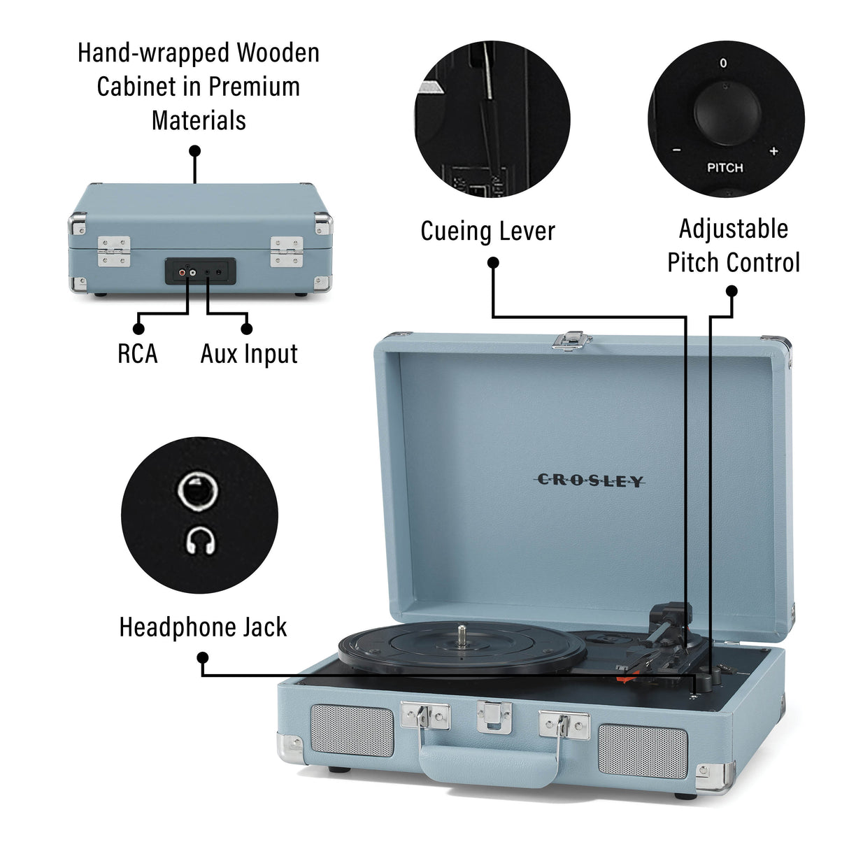 Crosley Cruiser Plus Turntable Two-Way Bluetooth (Tourmaline)