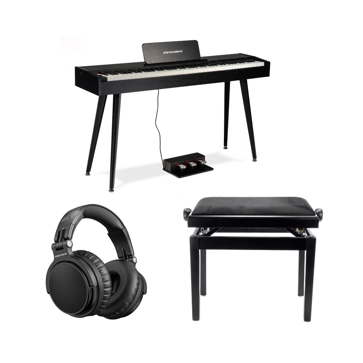 Grooveland DDP-140 Electric Piano (Black) Bundle