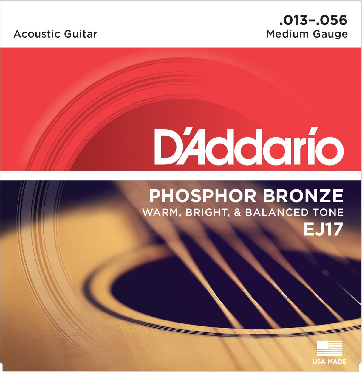 Daddario EJ17 Phosphor Bronze Cordes de Guitare (Medium, 13-56)