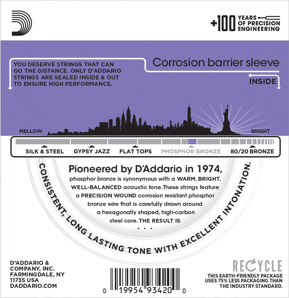 Daddario EJ26-3D Phosphor Bronze Guitar Strings (Custom Light 11-52) 3-Pak