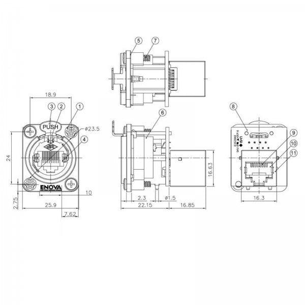 Enova traversée de châssis RJ45 CAT5E vierge