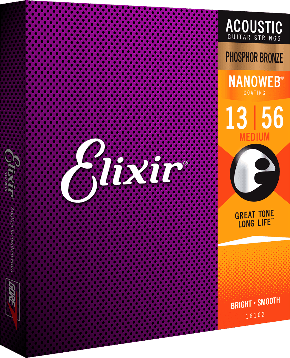 Elixir Nanoweb Phosphor Bronze Guitar Strings (Medium 13-56)
