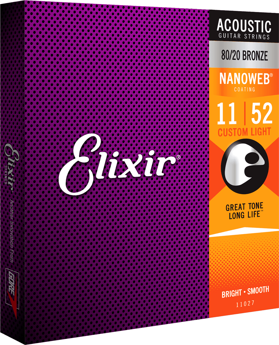 Elixir Nanoweb Bronze 80/20 Cordes de Guitare (Custom Light, 11-52)