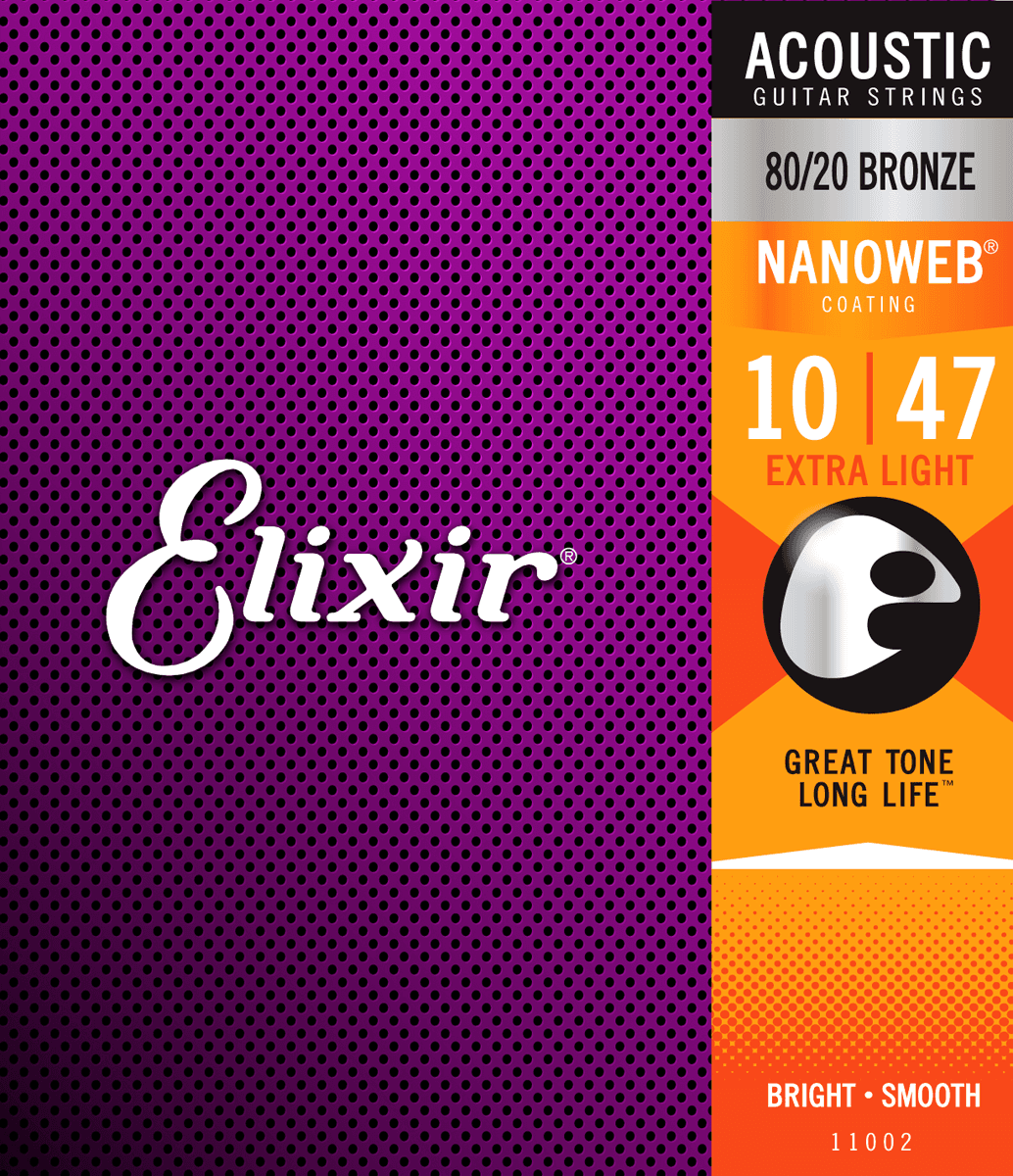 Elixir Nanoweb Bronze 80/20 Cordes de Guitare (Extra Light, 10-47)