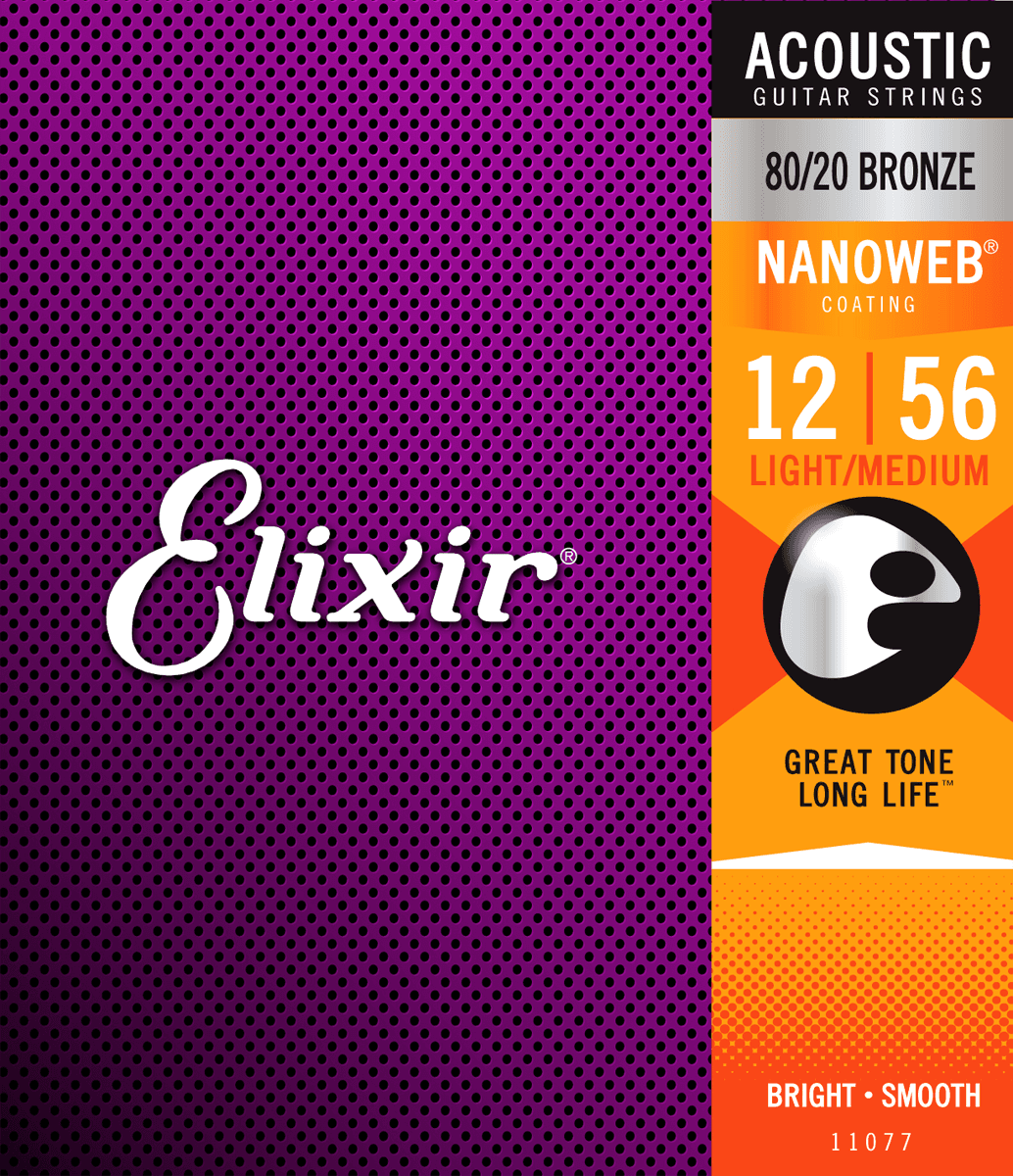 Elixir Nanoweb Bronze 80/20 Guitar String (Medium Light, 12-56)