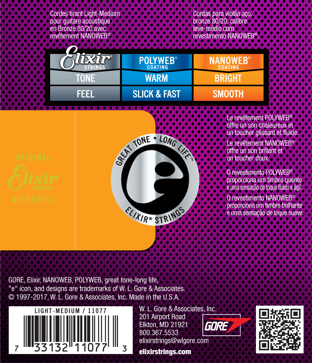 Elixir Nanoweb Bronze 80/20 Guitar String (Medium Light, 12-56)