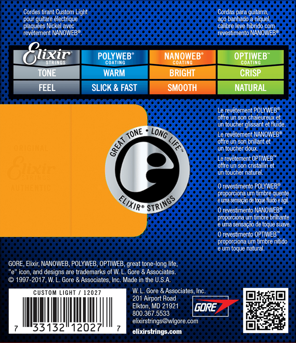 Elixir Nanoweb Cordes de Guitare (Custom Light, 09-46)
