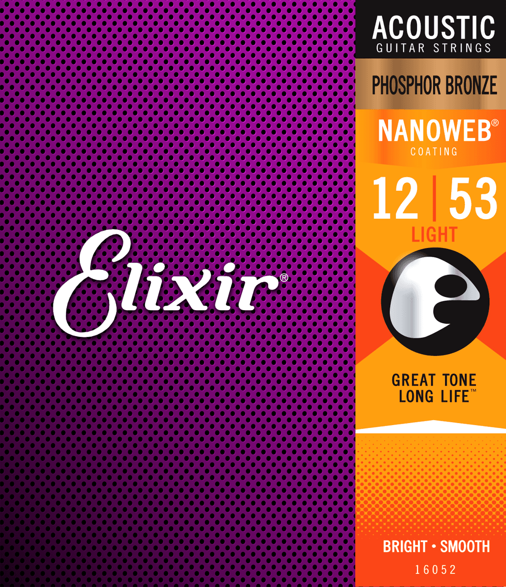 Elixir Nanoweb Phosphor Bronze Guitar Strings (Light 12-53)