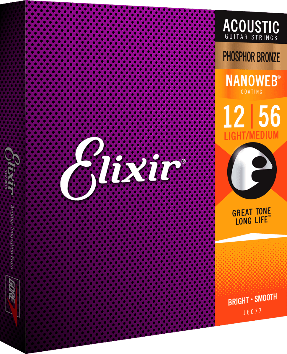 Elixir Nanoweb Phosphor Bronze Guitar Strings (Medium Light 12-56)