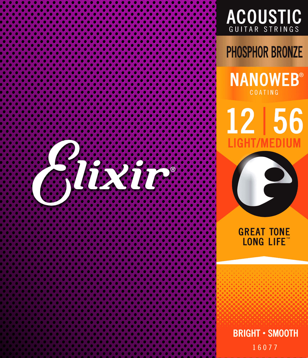 Elixir Nanoweb Phosphor Bronze Cordes de Guitare (Medium Light, 12-56)