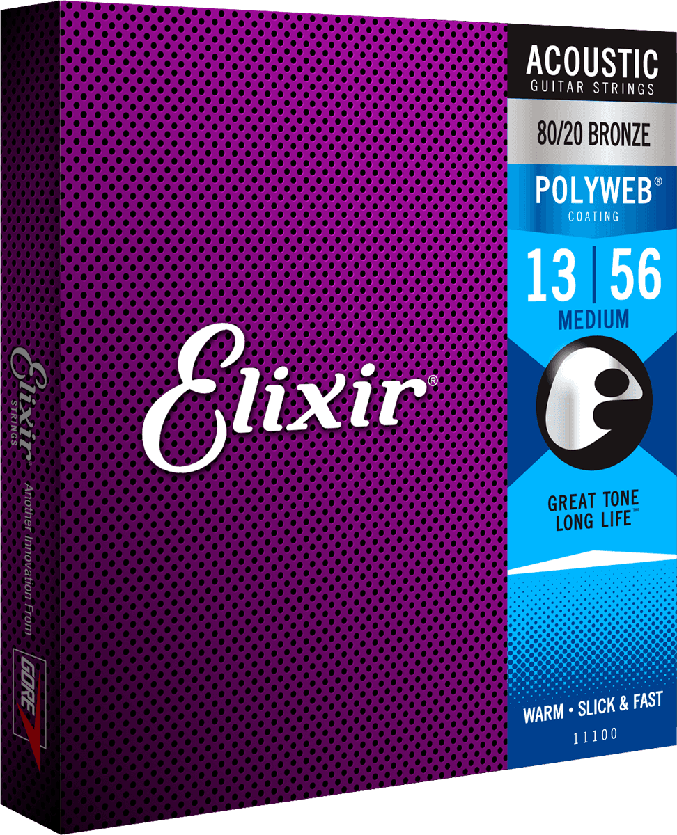 Elixir Polyweb Bronze 80/20 Cordes de Guitare (Medium, 13-56)