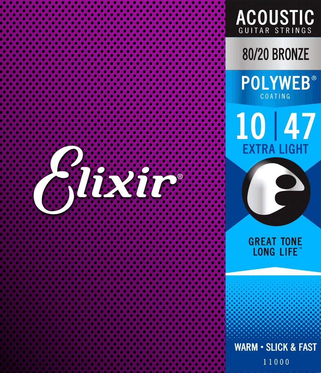 Elixir Polyweb Bronze 80/20 Cordes de Guitare (Extra Light, 10-47)