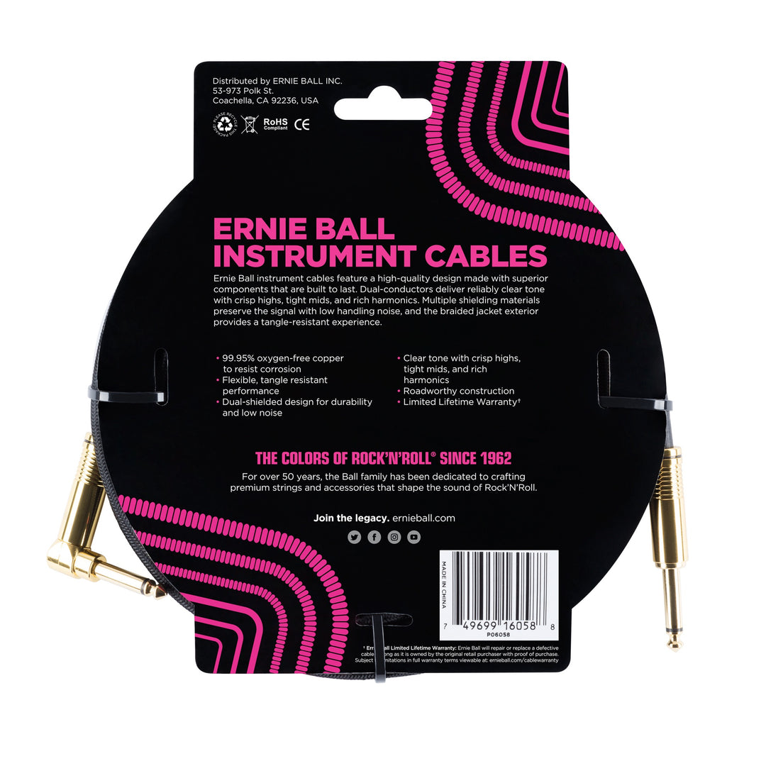 Ernie Ball 6058 Câble Guitares (Noir, 7,5m)