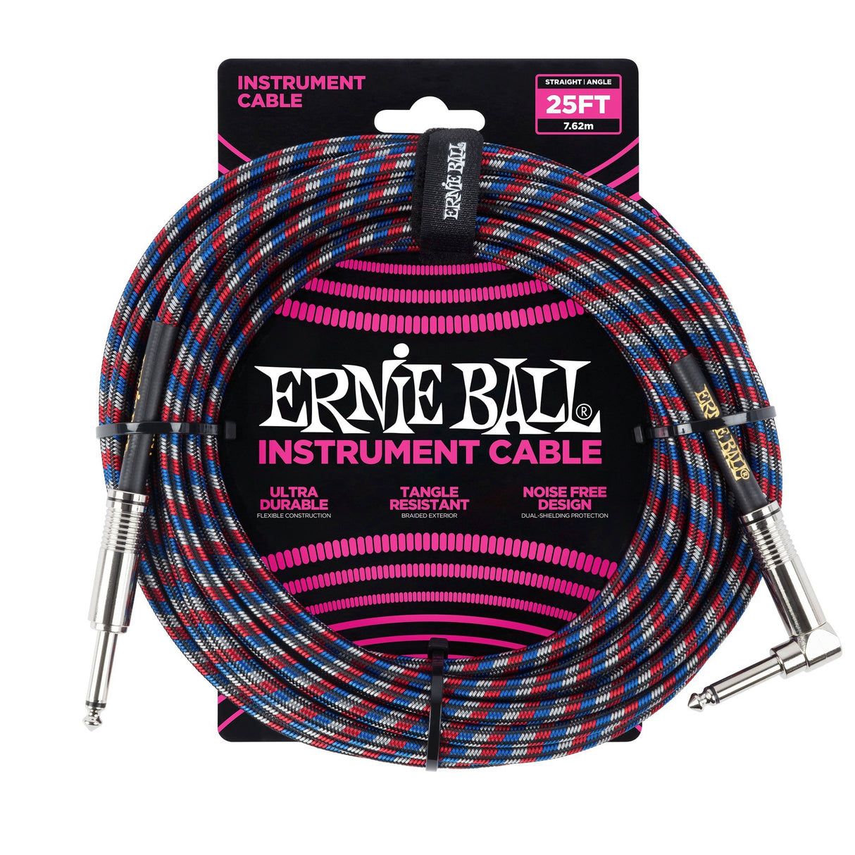 Ernie Ball 6063 Instrument cable 7,5m (Black/Red/White)
