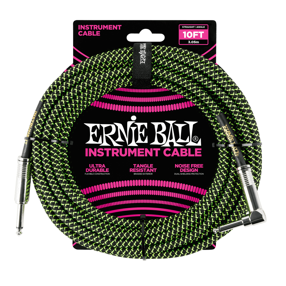 Ernie Ball 6077 Câble Guitares (Noir, Vert, 3m)
