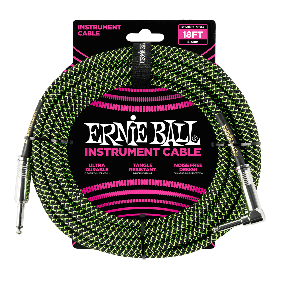 Ernie Ball 6082 Câble Guitares (Noir, Vert, 5,4m)