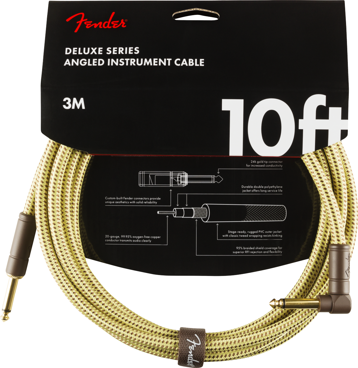 Fender Deluxe Instrument Cable, 3m, angled connector (Tweed)