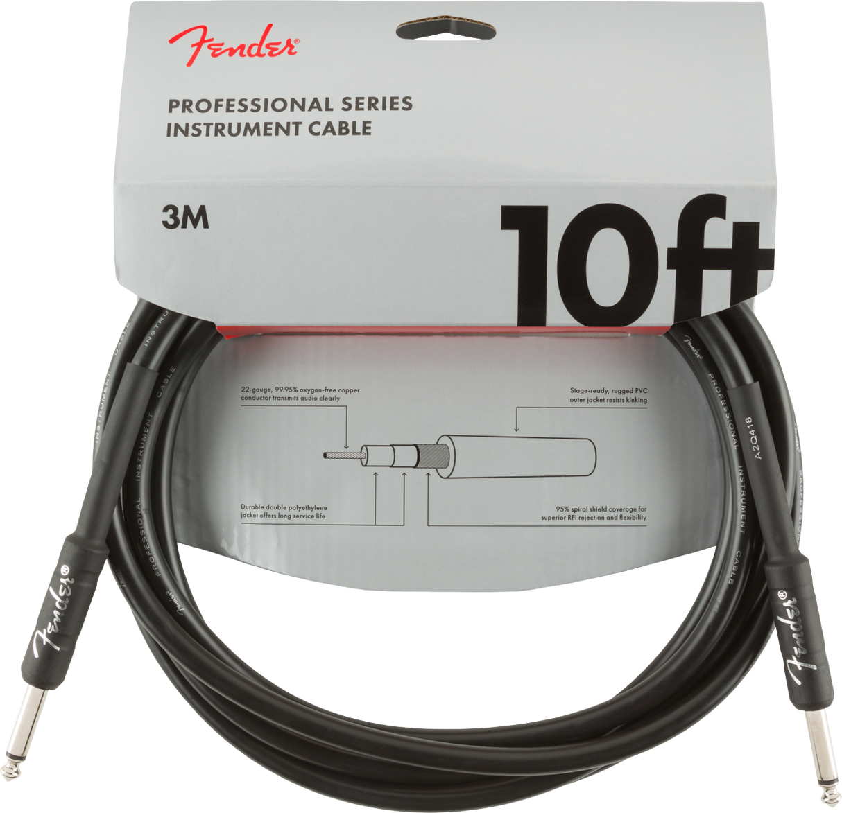Fender Professional Câble Guitare (Noir, 3m)