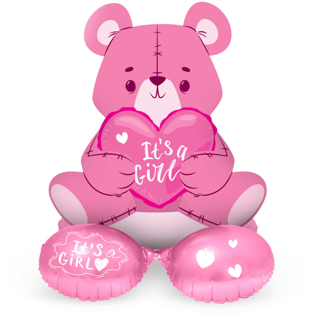 Ballon en Aluminium avec Base Ours 'C'est une Fille' (Rose, 61cm)
