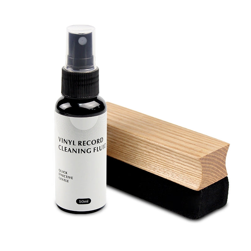 Vinyl record cleaning set with brush made of ash wood