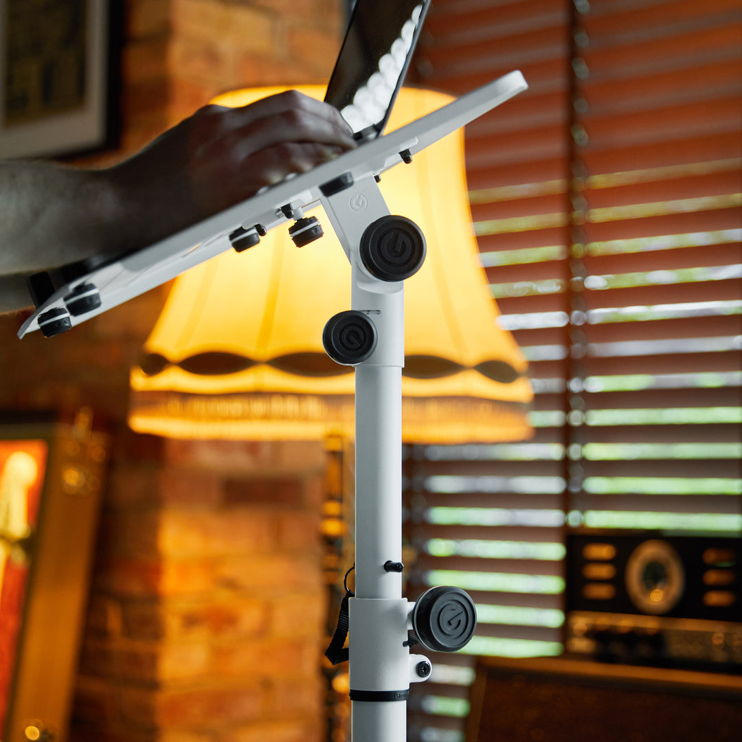Gravity LTS T 02 W - Support universel pour ordinateur portable avec tiges de maintien réglables et base en acier