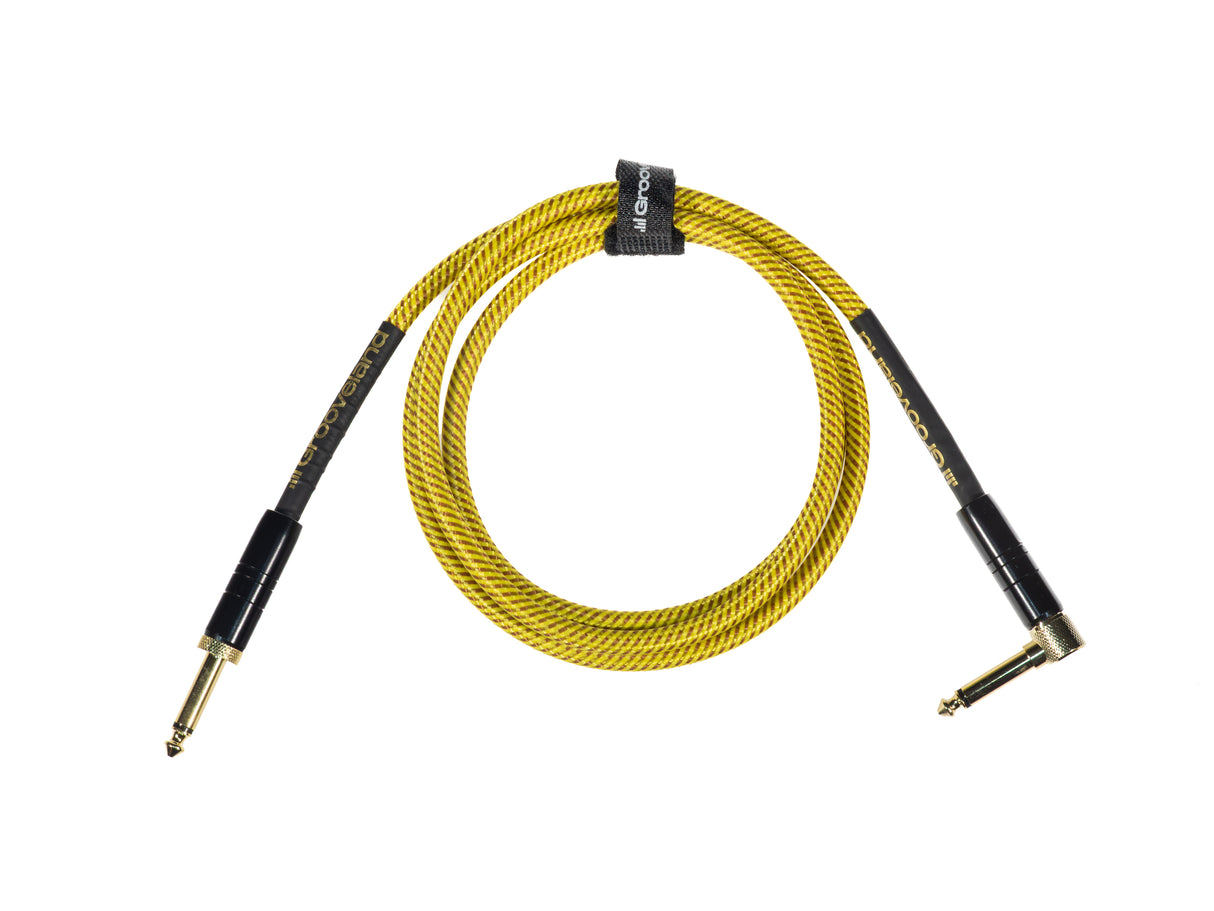 Grooveland Tweed Câble de Guitare Angulaire (1,5m - Jaune)
