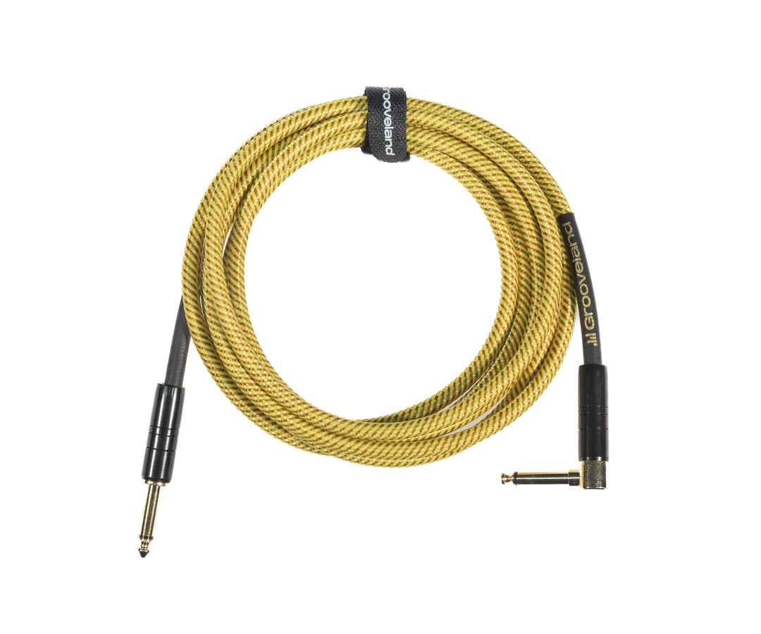 Grooveland Tweed Câble de Guitare Angulaire (3m - Jaune)