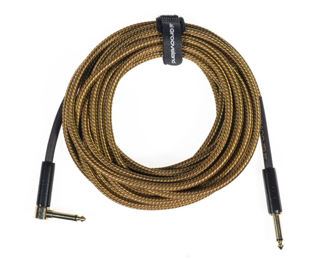 Grooveland Tweed Câble de Guitare Angulaire (6m - Brun)