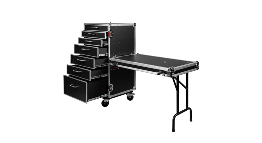flightcase Gator GTOUR-WORKST7 avec 7 tiroirs et plan de travail