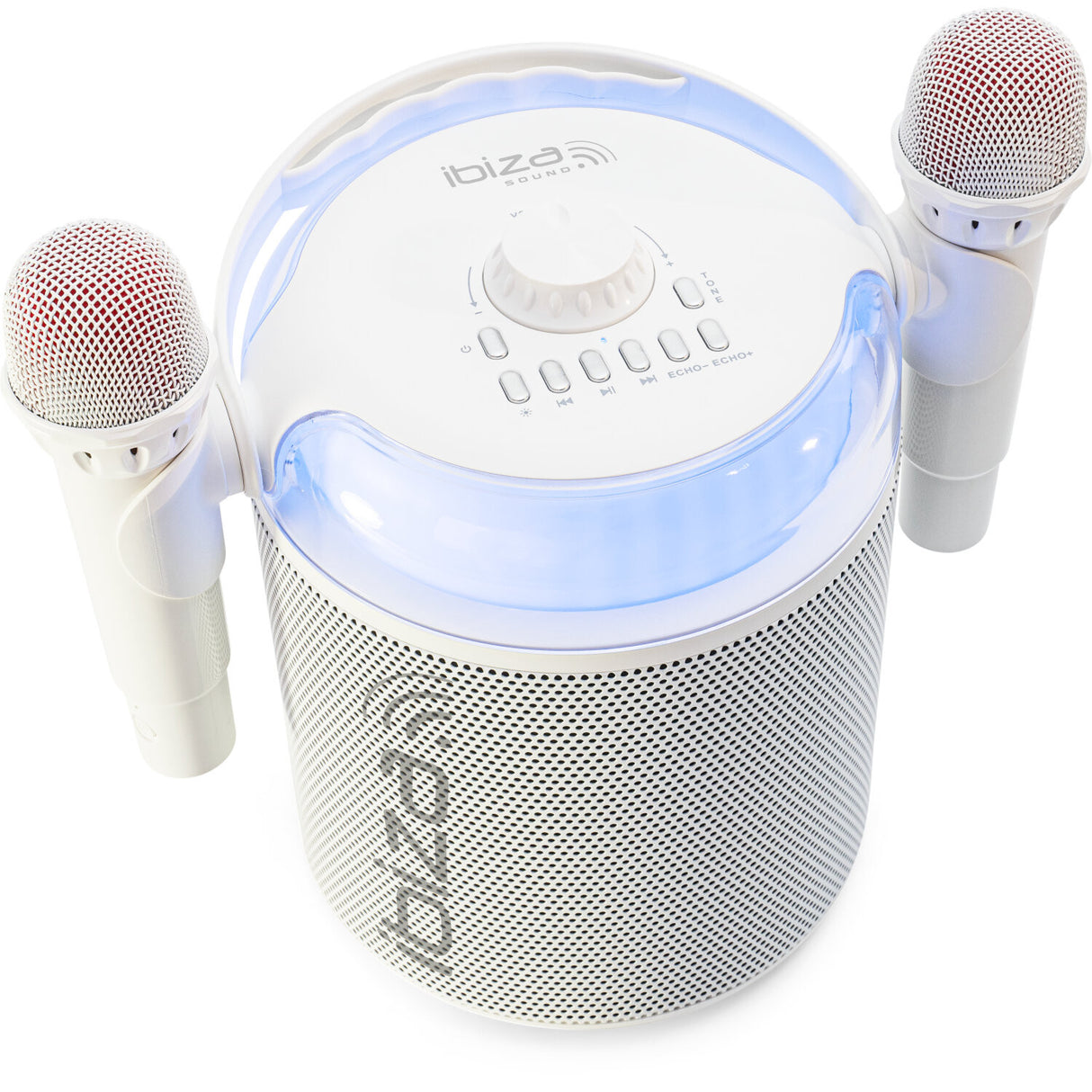 Ibiza Karaoke Anlæg m. Bluetooth og 2 Microphones (Blanc)