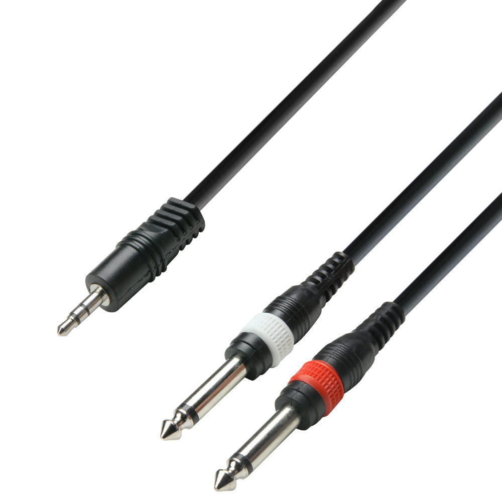 Adapter Cable 3.5mm Jack Stereo to 2 x 6.3 mm Jack mono