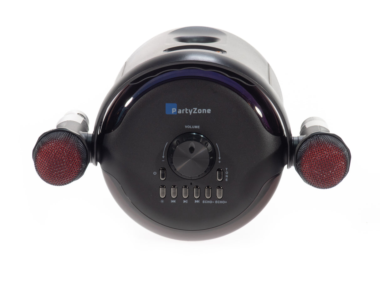 PartyZone Karaoke Sæt m. 2 Mikrofoner (Sort) & LED PAR-ASTRO 2-i-1 Diskolys