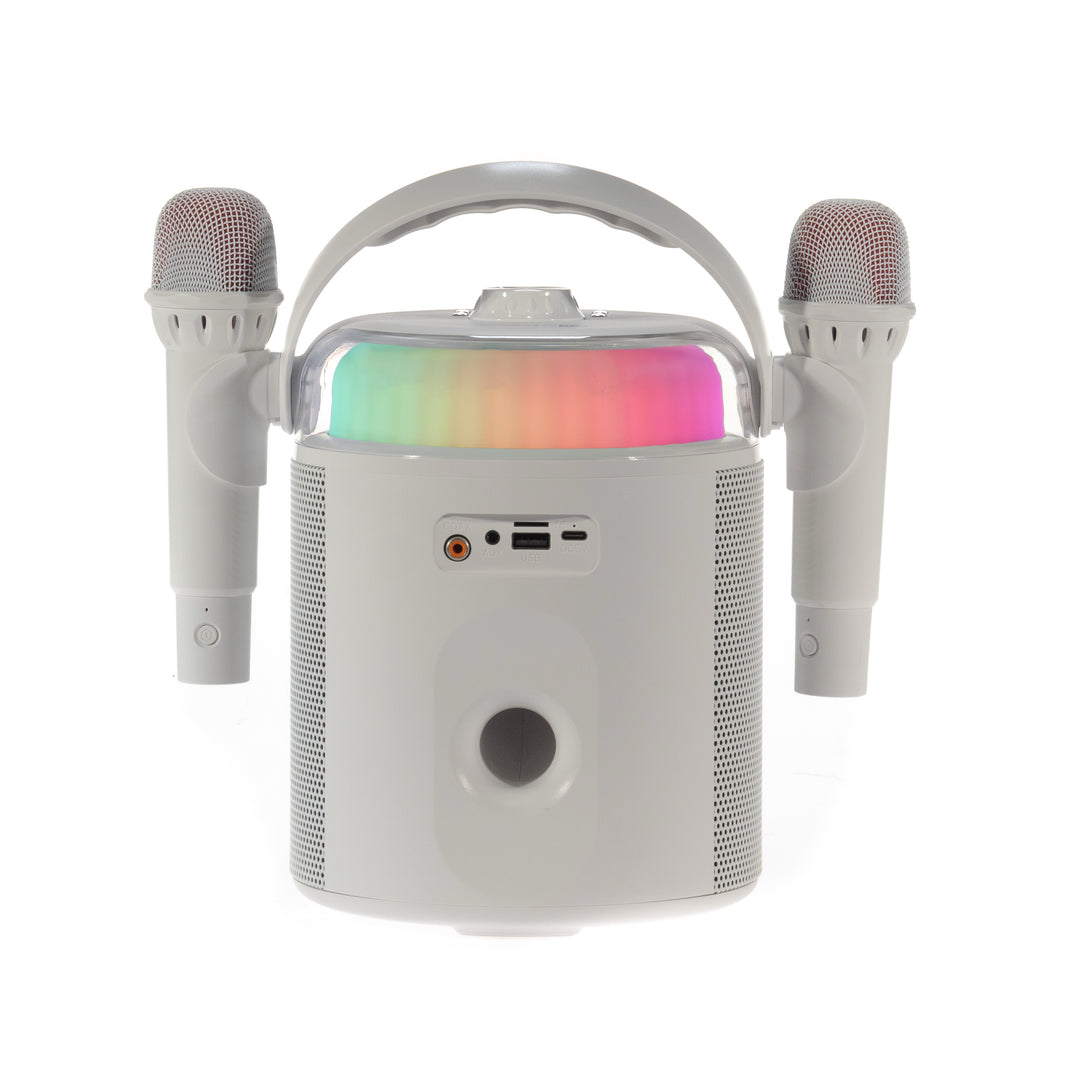 PartyZone Kit karaoke avec 2 microphones (Blanc) & LED PAR-ASTRO éclairage disco 2-en-1