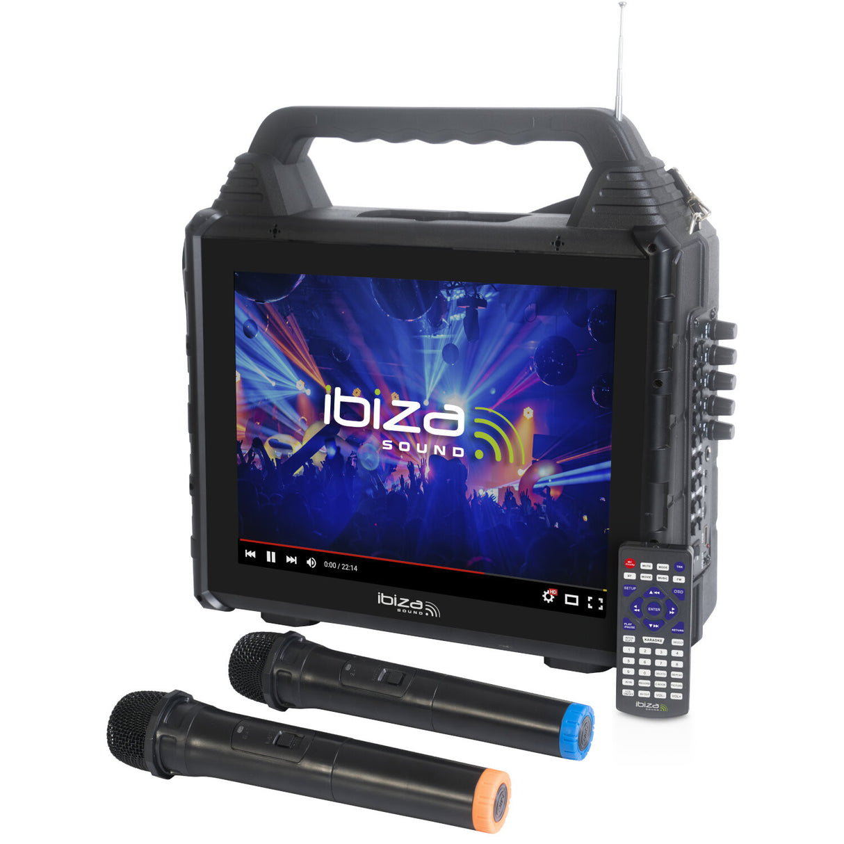 Portable karaoke speaker with screen and 2 microphones