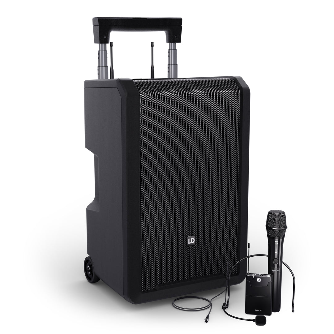 LD Systems ANNY® 10 HBH 2 B8 - 10" système PA Bluetooth® portable sur batterie avec mixer, 1x micro main sans fil et 1x micro-casque (bodypack inclus)